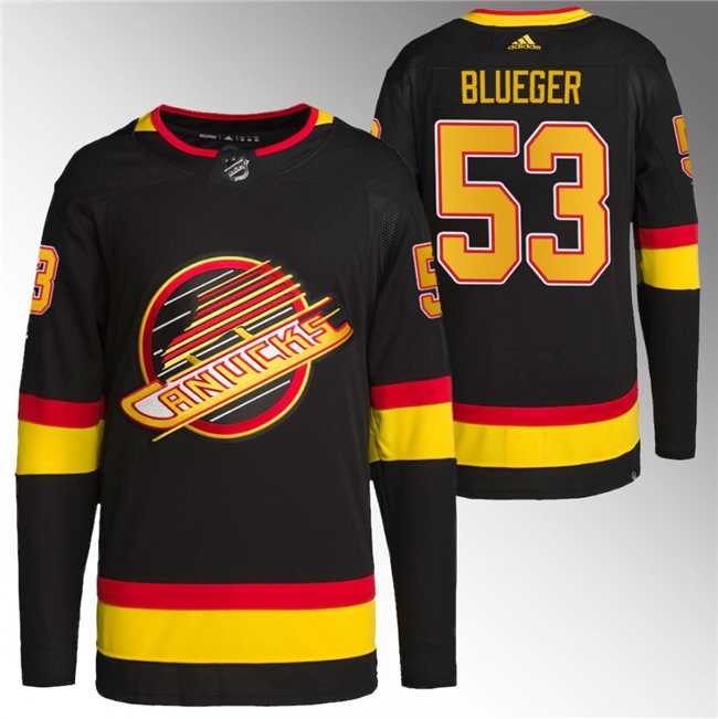 Mens Vancouver Canucks #53 Teddy Blueger Black Retro Stitched Jersey